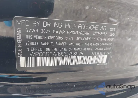 2012 Porsche Boxster Black Edition/S/Spyder из США, поврежденный, VIN WP0CB2A89CS798076